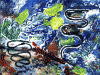 Collograph print. New story of Tsunami.